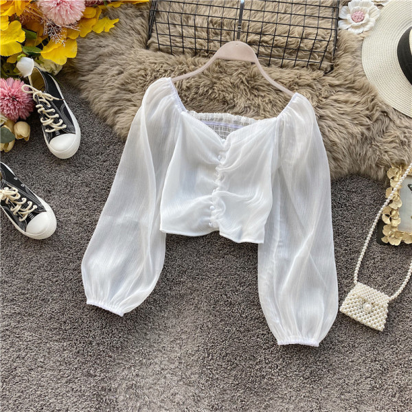 Női sifon blúz rózsaszín, szürke és fehér színben, gombokkal és széles ujjakkal