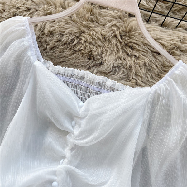 Női sifon blúz rózsaszín, szürke és fehér színben, gombokkal és széles ujjakkal