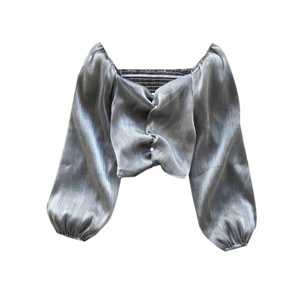 Női sifon blúz rózsaszín, szürke és fehér színben, gombokkal és széles ujjakkal