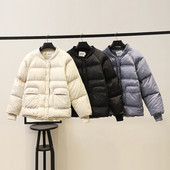 Női téli kabát kerek nyakkivágással, fekete, fehér és szürke színben