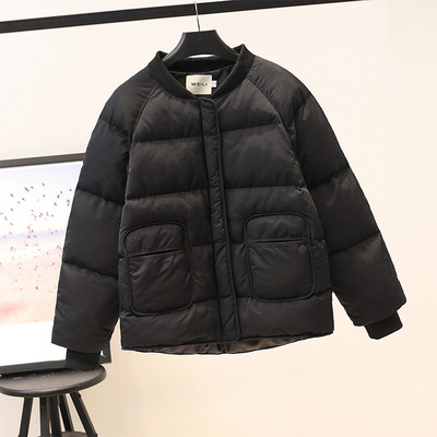 Női téli kabát kerek nyakkivágással, fekete, fehér és szürke színben