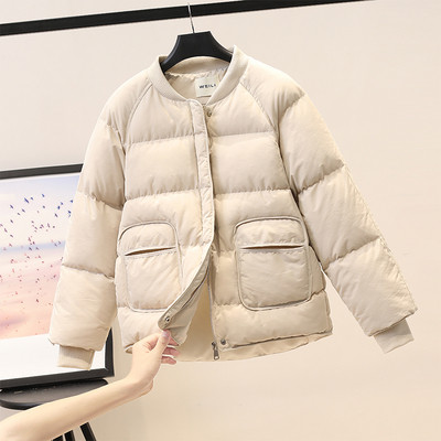 Női téli kabát kerek nyakkivágással, fekete, fehér és szürke színben