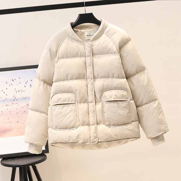 Női téli kabát kerek nyakkivágással, fekete, fehér és szürke színben