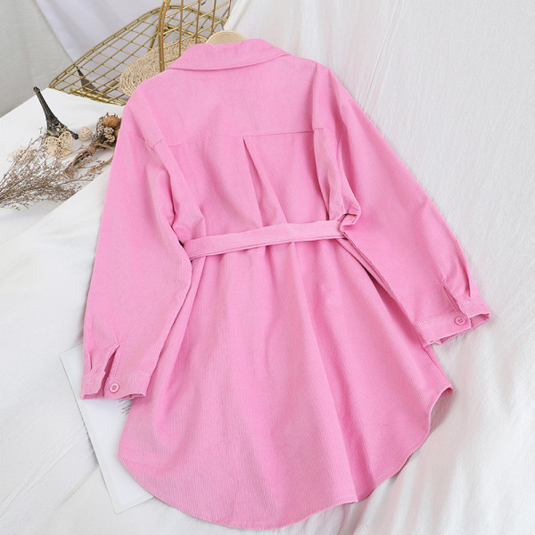 Bézs, piros, rózsaszín és barna női ing övvel és zsebekkel