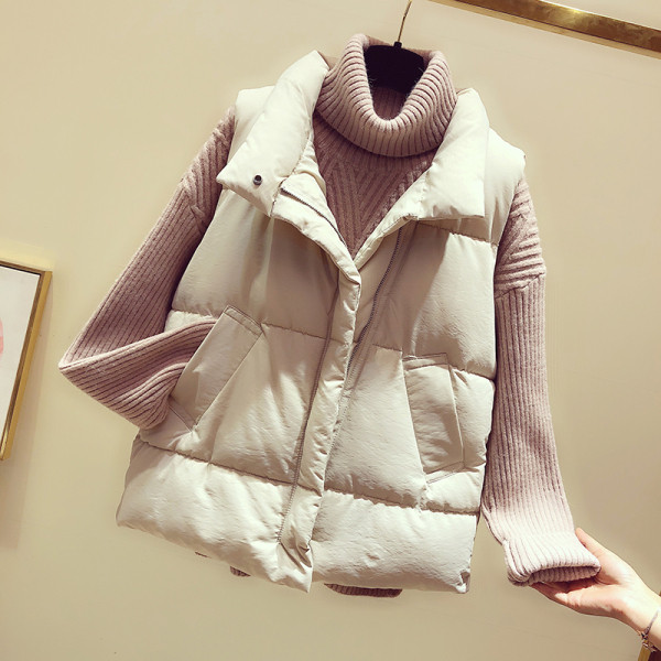 Casual γυναικείο γιλέκο με τσέπες σε μαύρο, μπεζ και πορτοκαλί χρώμα