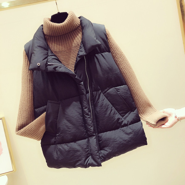 Casual γυναικείο γιλέκο με τσέπες σε μαύρο, μπεζ και πορτοκαλί χρώμα