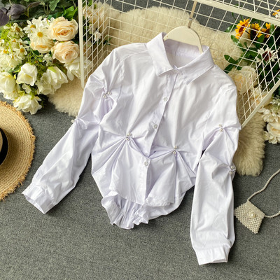 Camasa de dama model nou cu guler clasic si nasturi model asimetric alb-negru