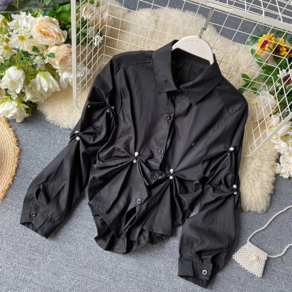 Camasa de dama model nou cu guler clasic si nasturi model asimetric alb-negru