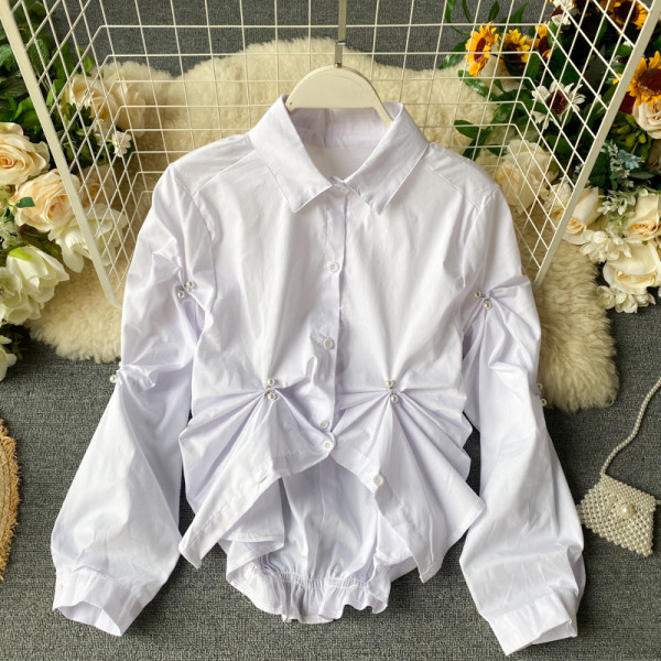 Camasa de dama model nou cu guler clasic si nasturi model asimetric alb-negru