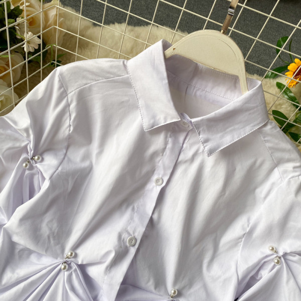 Camasa de dama model nou cu guler clasic si nasturi model asimetric alb-negru