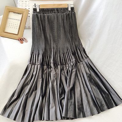 Redős női bársony szoknya retro stílusban gumírozott derékkal