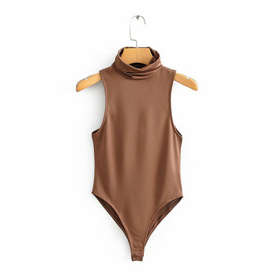 Modern női ujjatlan body és pólógallér barna és zöld színben