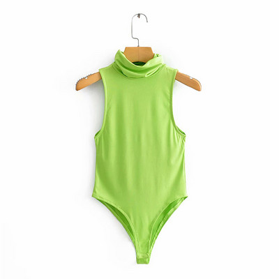 Modern női ujjatlan body és pólógallér barna és zöld színben