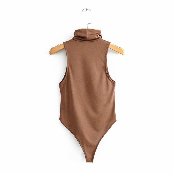 Modern női ujjatlan body és pólógallér barna és zöld színben