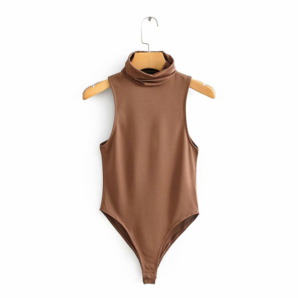 Modern női ujjatlan body és pólógallér barna és zöld színben