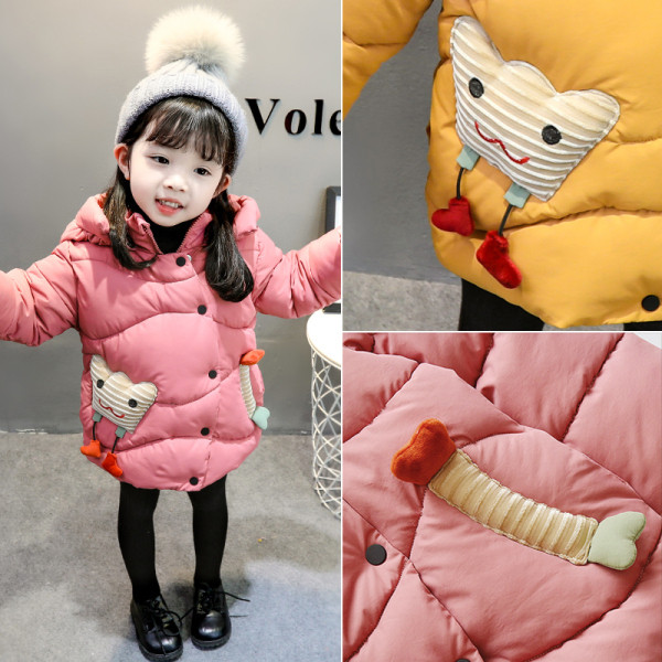 Gyerek dzseki lányoknak rózsaszín és sárga színben kapucnival és 3D elemekkel