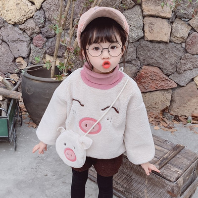 Gyerek alsó pulóver lányoknak fehér és rózsaszín színben pólógallérral és hímzéssel