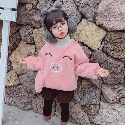 Gyerek alsó pulóver lányoknak fehér és rózsaszín színben pólógallérral és hímzéssel