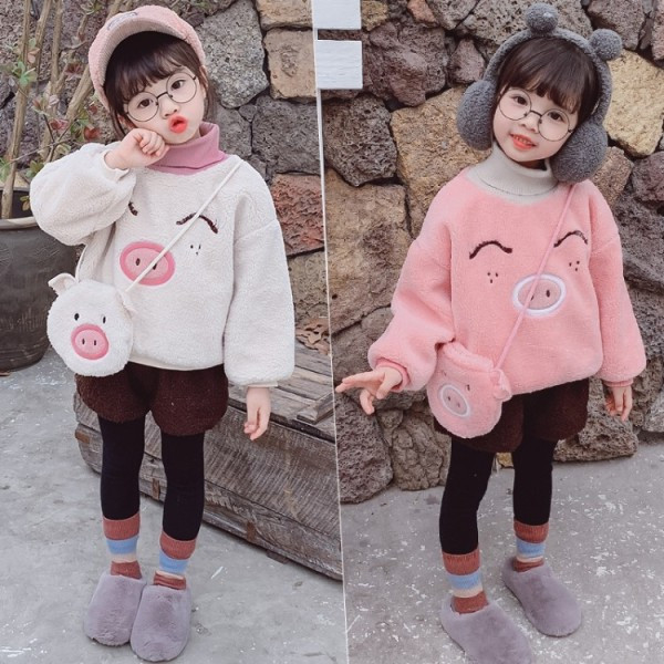 Gyerek alsó pulóver lányoknak fehér és rózsaszín színben pólógallérral és hímzéssel