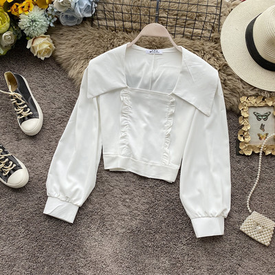 Retro stílusú női blúz hat színben, négyzet alakú nyakkivágással és széles ujjakkal