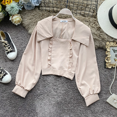 Retro stílusú női blúz hat színben, négyzet alakú nyakkivágással és széles ujjakkal