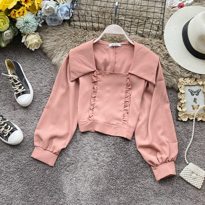 Retro stílusú női blúz hat színben, négyzet alakú nyakkivágással és széles ujjakkal