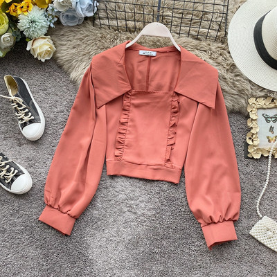 Retro stílusú női blúz hat színben, négyzet alakú nyakkivágással és széles ujjakkal