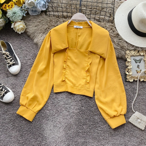 Retro stílusú női blúz hat színben, négyzet alakú nyakkivágással és széles ujjakkal