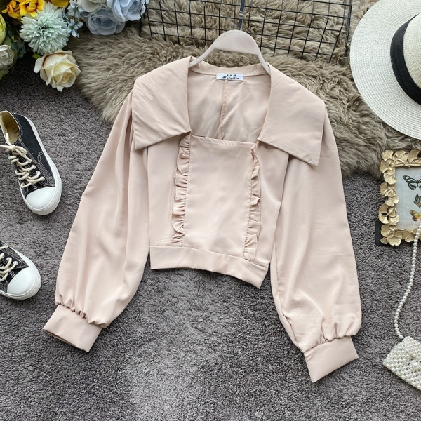 Retro stílusú női blúz hat színben, négyzet alakú nyakkivágással és széles ujjakkal