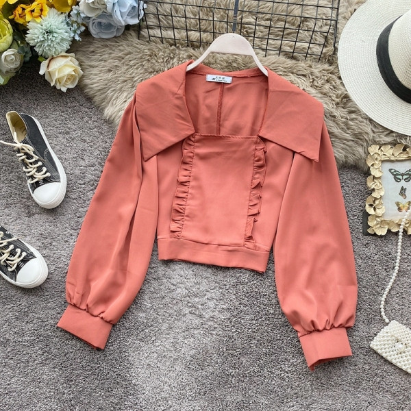 Retro stílusú női blúz hat színben, négyzet alakú nyakkivágással és széles ujjakkal