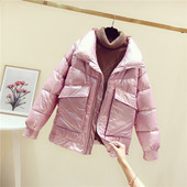 Modern női téli kabát ezüst, szürke, rózsaszín, barna és fekete zsebekkel