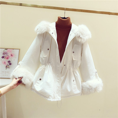 HIT μοντέλο μοντέρνο χειμερινό γυναικείο μπουφάν γούνα στη κουκούλα και στα μανίκια σε λευκό, μαύρο, γκρι, ροζ και μπλε χρώμα