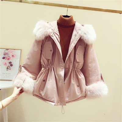 HIT μοντέλο μοντέρνο χειμερινό γυναικείο μπουφάν γούνα στη κουκούλα και στα μανίκια σε λευκό, μαύρο, γκρι, ροζ και μπλε χρώμα