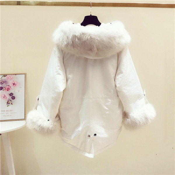 HIT μοντέλο μοντέρνο χειμερινό γυναικείο μπουφάν γούνα στη κουκούλα και στα μανίκια σε λευκό, μαύρο, γκρι, ροζ και μπλε χρώμα
