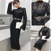 Set dantela dama model nou din doua parti de culoare neagra