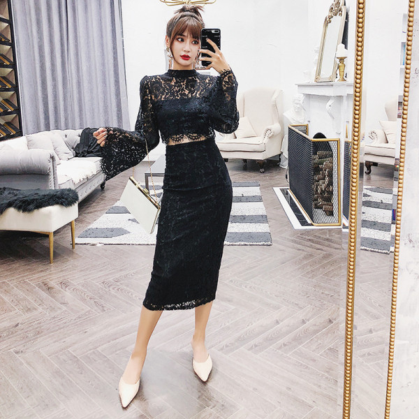 Set dantela dama model nou din doua parti de culoare neagra