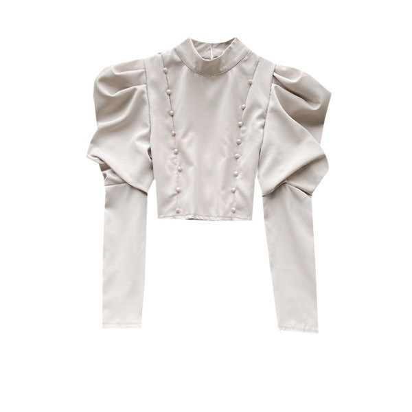 Retro stílusú női blúz négy színben, gyöngyökkel és széles ujjakkal