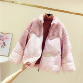 Geaca de iarna moderna de dama cu puf in roz, albastru, bej si alb