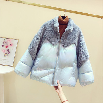 Geaca de iarna moderna de dama cu puf in roz, albastru, bej si alb