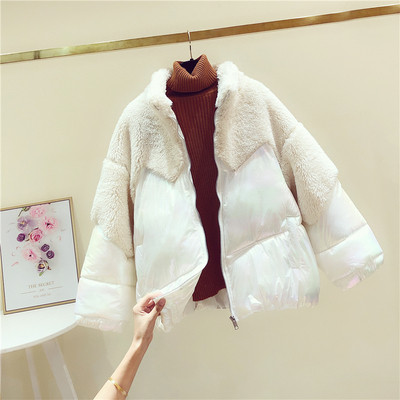 Geaca de iarna moderna de dama cu puf in roz, albastru, bej si alb