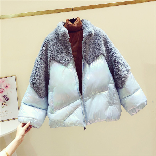 Geaca de iarna moderna de dama cu puf in roz, albastru, bej si alb