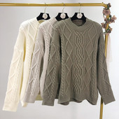 Vastag pulóver ovális nyakkivágással, szürke és fehér színben