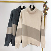 Női őszi-téli pulóver pólógallérral, bézs és szürke színben