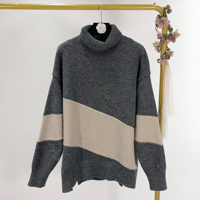 Női őszi-téli pulóver pólógallérral, bézs és szürke színben
