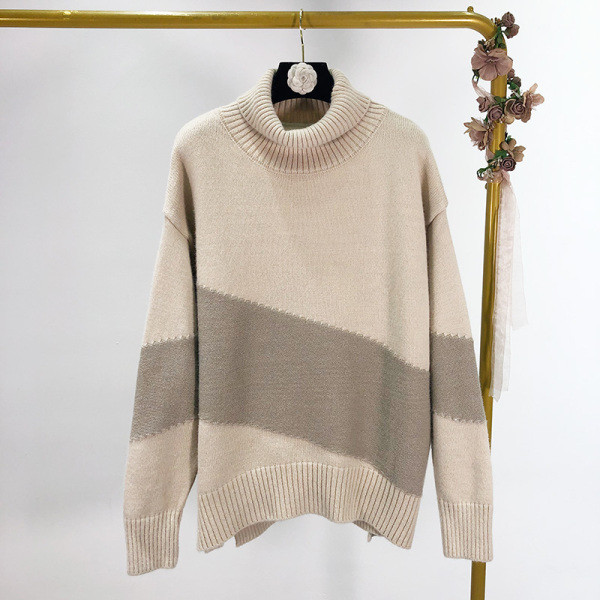 Női őszi-téli pulóver pólógallérral, bézs és szürke színben