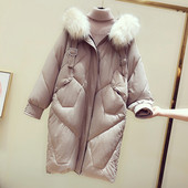 Geaca de dama toamna-iarna cu puf pe gluga - model lung in negru si roz