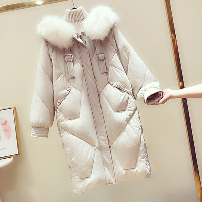 Geaca de dama toamna-iarna cu puf pe gluga - model lung in negru si roz