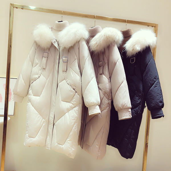 Geaca de dama toamna-iarna cu puf pe gluga - model lung in negru si roz