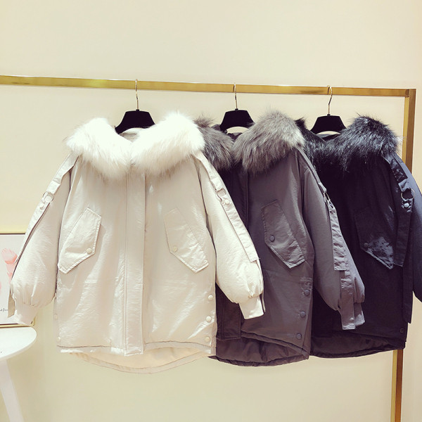 Női őszi-téli kabát kapucnival - rövid modell szürke, fekete és bézs színben