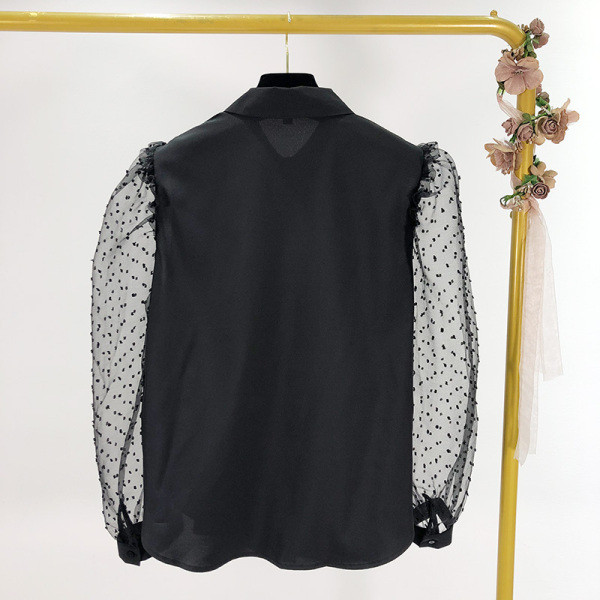 Modern női ing klasszikus gallérral és tüll ujjú fekete színben